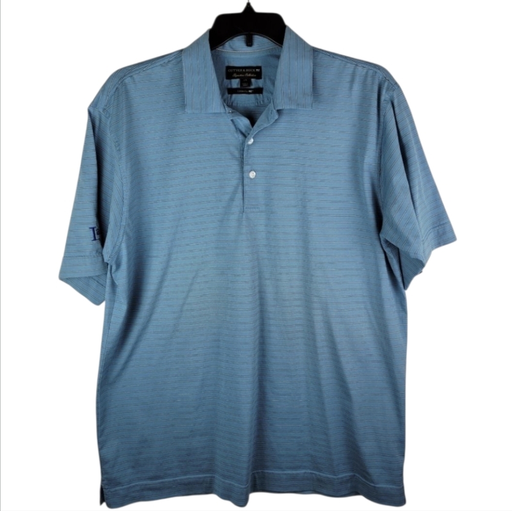 Cutter & Buck Signature Collection CB Tec Blue Stripe Golf Polo Shirt Size Large